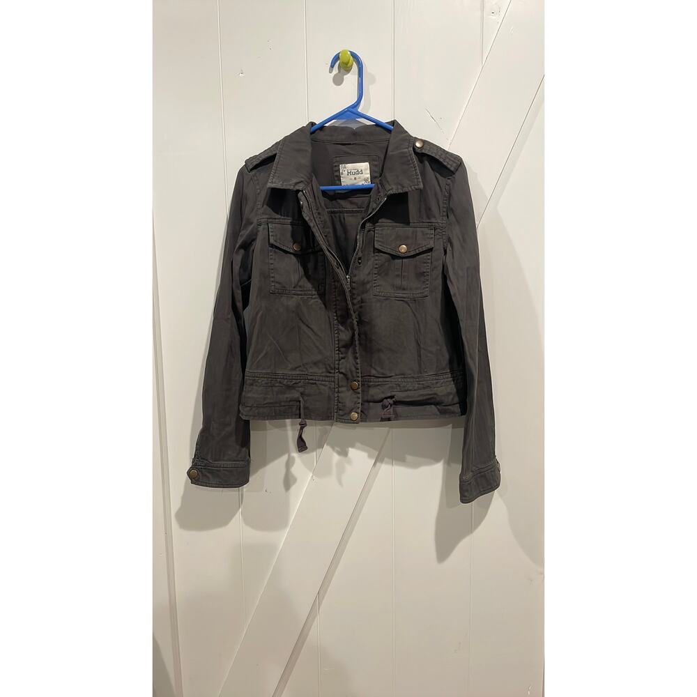 Mudd Juniors Y2K Medium Gray Utility Jacket Full Zip Button Front Chest Pockets